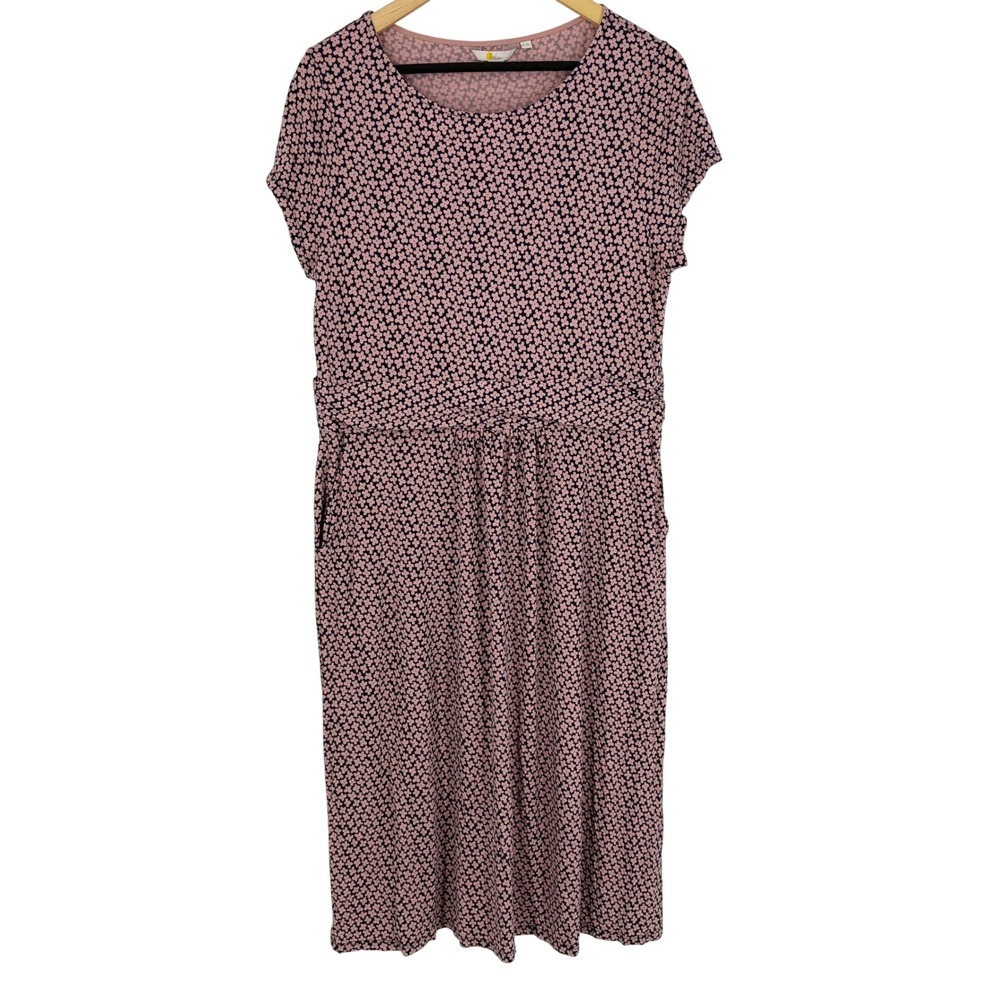 Boden Amelie Jersey Ditsy Floral Midi Dress 14L Pink Navy Pockets Stretch Preppy